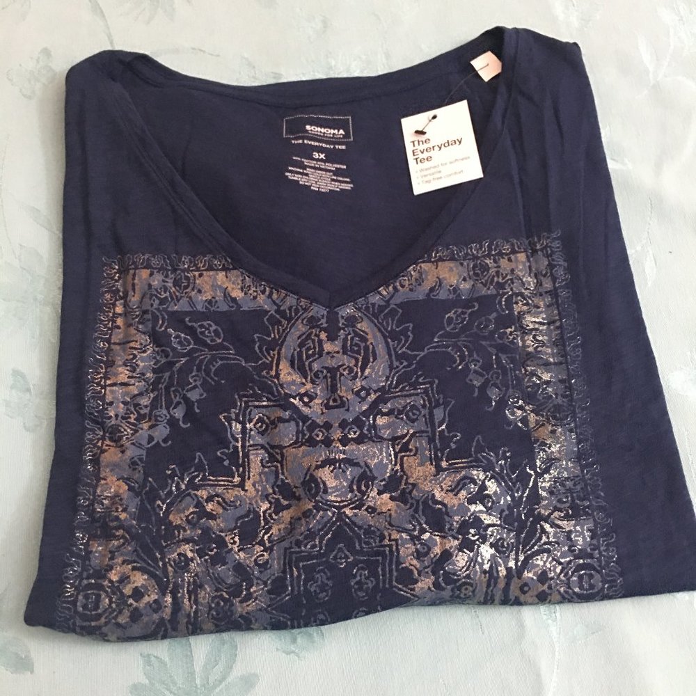 Sonoma Everyday Tee Blue Sparkle 3X NWT